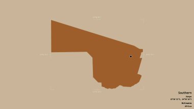 Güney bölgesi, Botswana bölgesi, katı bir arka planda izole edilmiş bir sınır kutusu. Etiketler. Desenli dokuların bileşimi. 3B görüntüleme