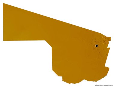 Güney 'in şekli, Botswana bölgesi, başkenti beyaz arka planda izole edilmiş. Topografik yardım haritası. 3B görüntüleme