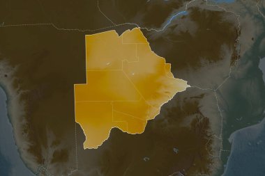 Botswana 'nın şekli, komşu bölgelerin dedoygunluğuyla ayrılır. Sınırlar. Topografik yardım haritası. 3B görüntüleme