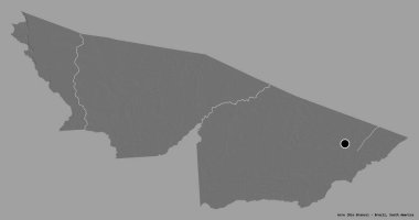 Acre 'nin şekli, Brezilya eyaleti, başkenti katı renk arkaplanı ile izole edilmiş. Çift seviyeli yükseklik haritası. 3B görüntüleme