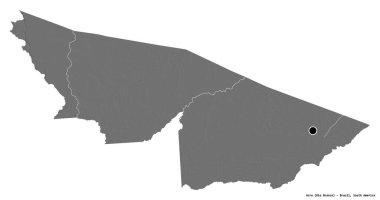 Acre 'nin şekli, Brezilya eyaleti, başkenti beyaz arka planda izole edilmiş. Çift seviyeli yükseklik haritası. 3B görüntüleme