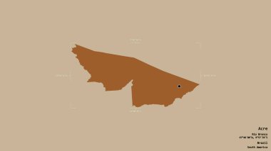 Acre bölgesi, Brezilya eyaleti, katı bir arka planda izole edilmiş bir sınır kutusunda. Etiketler. Desenli dokuların bileşimi. 3B görüntüleme