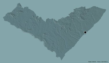 Alagoas 'ın şekli, Brezilya eyaleti, başkenti katı renk arka planında izole edilmiş. Renkli yükseklik haritası. 3B görüntüleme