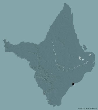 Amapa 'nın şekli, Brezilya eyaleti, sermayesi katı renk arka planında izole edilmiş. Renkli yükseklik haritası. 3B görüntüleme