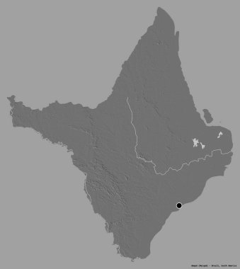 Amapa 'nın şekli, Brezilya eyaleti, sermayesi katı renk arka planında izole edilmiş. Çift seviyeli yükseklik haritası. 3B görüntüleme