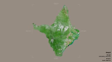 Amapa bölgesi, Brezilya eyaleti, katı bir arka planda izole edilmiş bir sınır kutusunda. Etiketler. Uydu görüntüleri. 3B görüntüleme