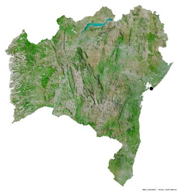 Bahia 'nın şekli, Brezilya eyaleti, başkenti beyaz arka planda izole edilmiş. Uydu görüntüleri. 3B görüntüleme