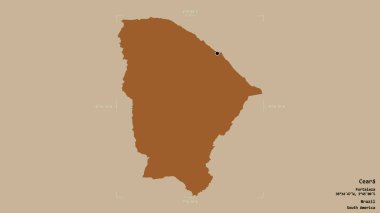 Ceara bölgesi, Brezilya eyaleti, katı bir arka planda izole edilmiş bir sınır kutusunda. Etiketler. Desenli dokuların bileşimi. 3B görüntüleme