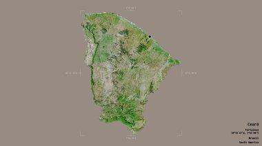 Ceara bölgesi, Brezilya eyaleti, katı bir arka planda izole edilmiş bir sınır kutusunda. Etiketler. Uydu görüntüleri. 3B görüntüleme