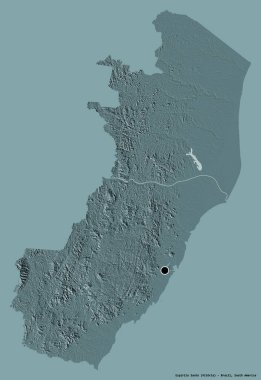 Brezilya eyaleti Espirito Santo 'nun şekli, sermayesi katı renk arka planında izole edilmiş. Renkli yükseklik haritası. 3B görüntüleme