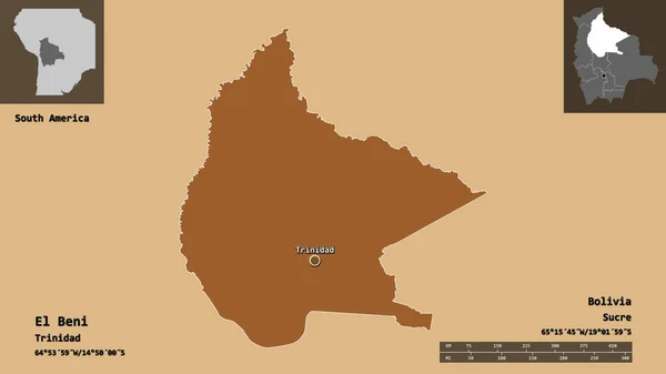 Form Von Beni Departement Von Bolivien Und Seiner Hauptstadt Entfernungsskala — Stockfoto