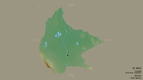 ボリビアの省エル ベニの地域は 洗練された境界の箱の中にしっかりとした背景に隔離されています ラベル 地形図 3Dレンダリング — ストック写真