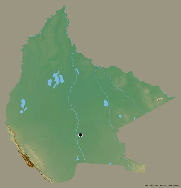ボリビアのエル ベニ県の形で その首都はしっかりとした色の背景に隔離されています 地形図 3Dレンダリング — ストック写真
