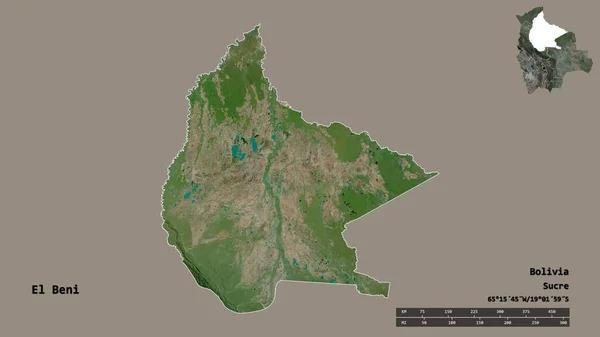 玻利维亚省El Beni形状 首都孤立 背景坚实 距离尺度 区域预览和标签 卫星图像 3D渲染 — 图库照片