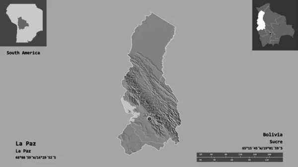 Gestalt Von Paz Departement Von Bolivien Und Seiner Hauptstadt Entfernungsskala — Stockfoto