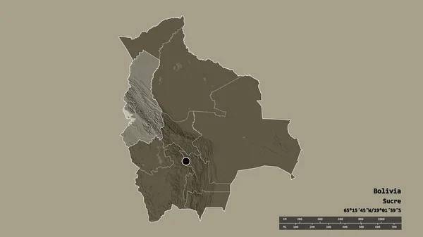 Vyprahlý Tvar Bolívie Hlavním Městem Hlavní Regionální Divizí Oddělenou Oblastí — Stock fotografie