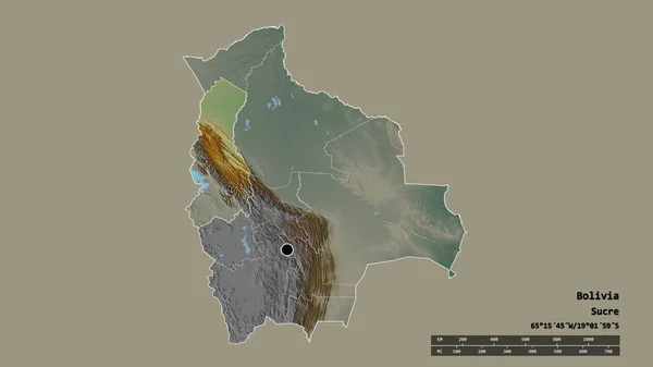 Vyprahlý Tvar Bolívie Hlavním Městem Hlavní Regionální Divizí Oddělenou Oblastí — Stock fotografie
