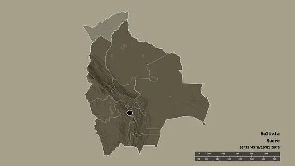 Forma Dessaturada Bolívia Com Sua Capital Principal Divisão Regional Área — Fotografia de Stock