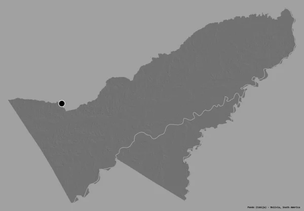 玻利维亚省潘多的形状 其首都用纯色背景隔开 Bilevel高程图 3D渲染 — 图库照片