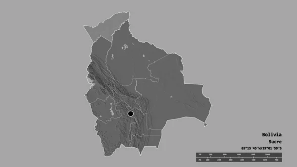 Forme Désaturée Bolivie Avec Capitale Principale Division Régionale Région Séparée — Photo