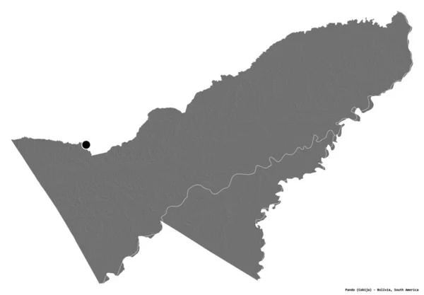 白い背景に首都を隔てているボリビアのパンド県の形 標高マップ 3Dレンダリング — ストック写真