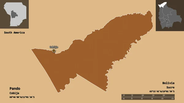 Tvar Pando Oddělení Bolívie Jeho Hlavní Město Měřítko Vzdálenosti Náhledy — Stock fotografie