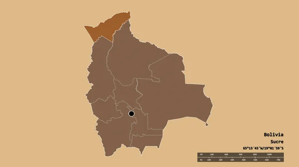 Zdesperowany Kształt Boliwii Stolicą Głównym Oddziałem Regionalnym Oddzielonym Obszarem Pando — Zdjęcie stockowe