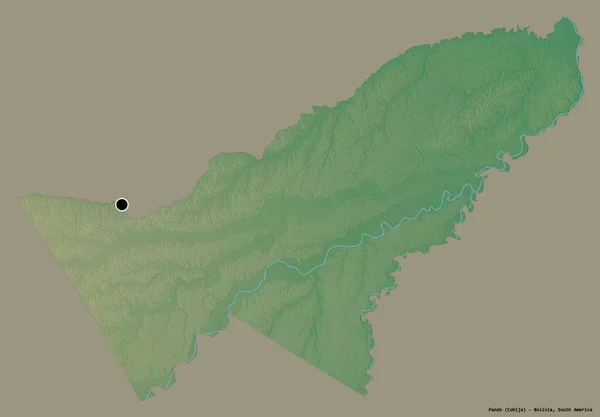 ボリビアのパンドー県の形で その首都はしっかりとした色の背景に隔離されています 地形図 3Dレンダリング — ストック写真