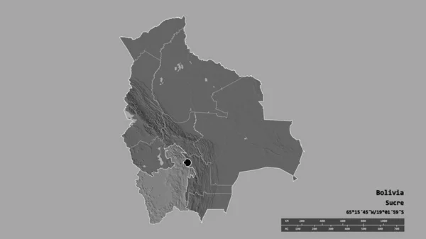 Обесцвеченная Форма Боливии Столицей Главным Региональным Разделением Отделенной Потоси Метки — стоковое фото