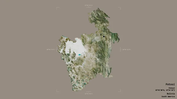 Området Potosi Bolivia Isolerat Solid Bakgrund Georefererad Avgränsningsbox Etiketter Satellitbilder — Stockfoto