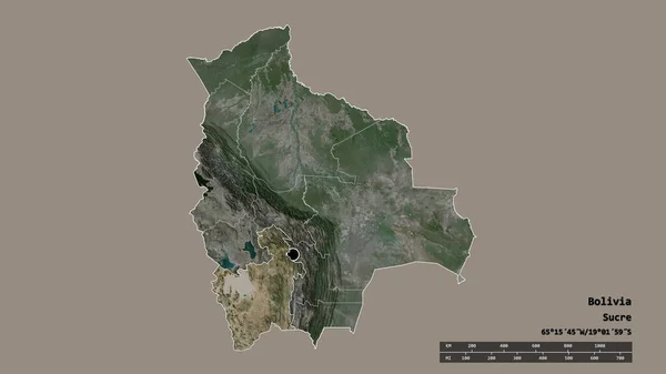 Обесцвеченная Форма Боливии Столицей Главным Региональным Разделением Отделенной Потоси Метки — стоковое фото