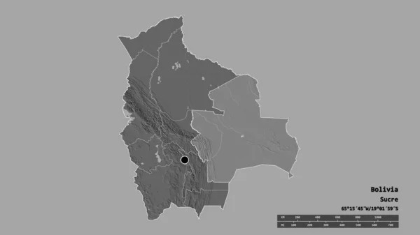 Forme Désaturée Bolivie Avec Capitale Principale Division Régionale Zone Séparée — Photo