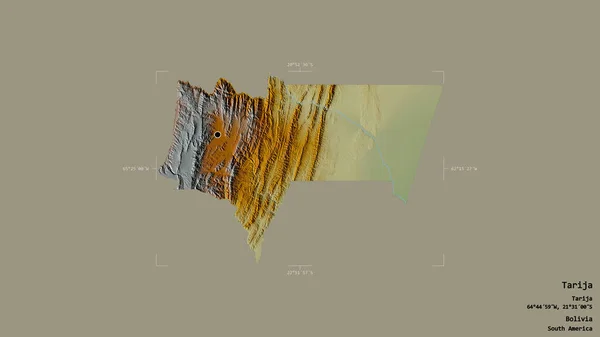ボリビアのタリアハ県は 地理的に結合された箱の中にしっかりとした背景に隔離されています ラベル 地形図 3Dレンダリング — ストック写真
