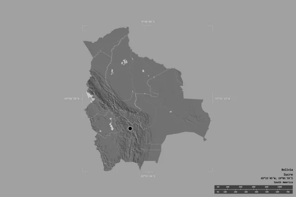 Obszar Boliwii Odizolowany Solidnym Tle Georeferencyjnym Polu Granicznym Główny Oddział — Zdjęcie stockowe