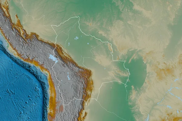 国の概要 国際および地域の国境とボリビアの拡張領域 地形図 3Dレンダリング — ストック写真