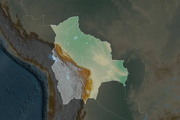 Форма Боливии Отделена Опустыниванием Соседних Районов Границы Топографическая Карта Рельефа — стоковое фото