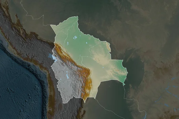 Forma Bolivia Separada Por Desaturación Áreas Vecinas Fronteras Mapa Topográfico — Foto de Stock