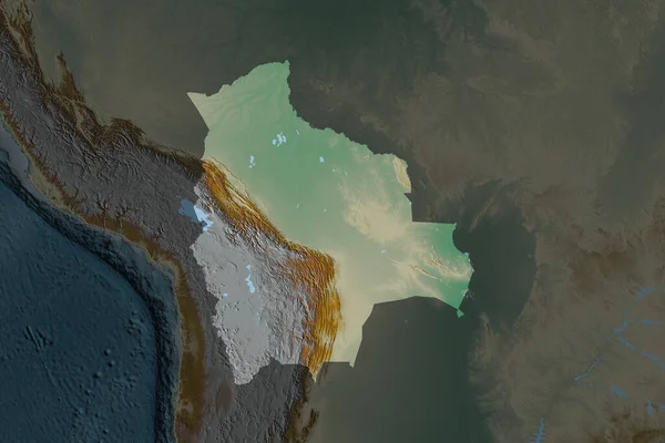 Форма Болівії Розділена Спустошенням Сусідніх Районів Карта Рельєфу Візуалізація — стокове фото