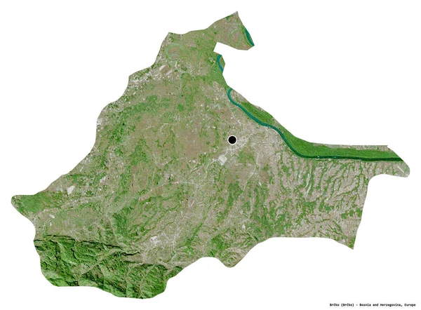 波斯尼亚和黑塞哥维那布尔奇科地区的形状 其首都因白人背景而孤立 卫星图像 3D渲染 — 图库照片