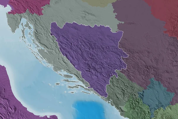 Área Extendida Bosnia Herzegovina Mapa Elevación Color Renderizado — Foto de Stock