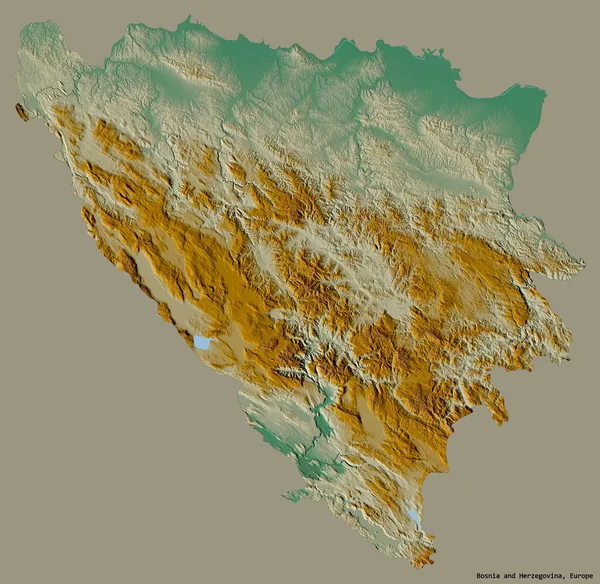 Sermayesi Sağlam Bir Renk Arkaplanına Sahip Bosna Hersek Şekli Topografik — Stok fotoğraf