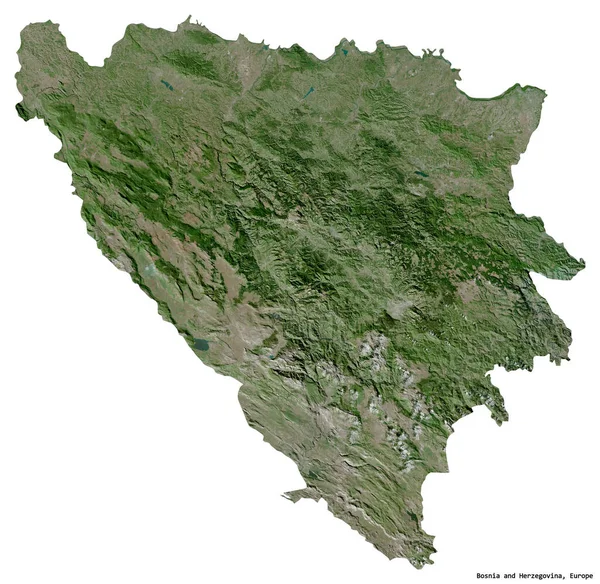 Shape Bosnia Herzegovina Its Capital Isolated White Background Satellite Imagery — Stock Photo, Image