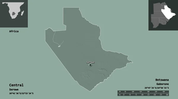 Shape Central Distrikt Von Botswana Und Seine Hauptstadt Entfernungsskala Vorschau — Stockfoto