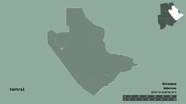 Form Central Distriktet Botswana Med Dess Huvudstad Isolerad Solid Bakgrund — Stockfoto