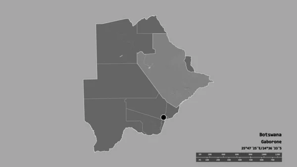 Forma Dessaturada Botsuana Com Sua Capital Principal Divisão Regional Área — Fotografia de Stock
