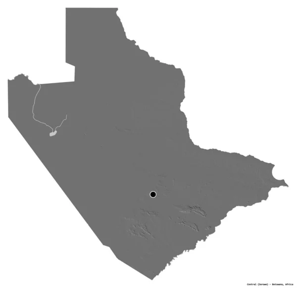 Form Central Distriktet Botswana Med Huvudstaden Isolerad Vit Bakgrund Höjdkarta — Stockfoto