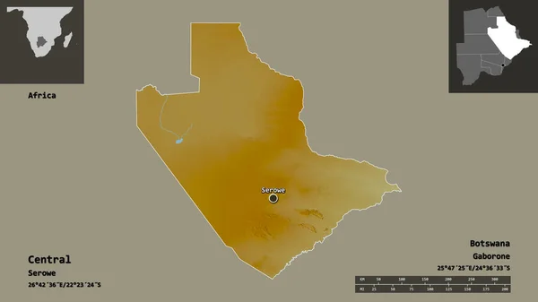 Merkezin Şekli Botswana Bölgesi Başkenti Uzaklık Ölçeği Gösterimler Etiketler Topografik — Stok fotoğraf