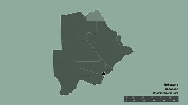 Ungesättigte Form Botswanas Mit Seiner Hauptstadt Der Wichtigsten Regionalen Teilung — Stockfoto