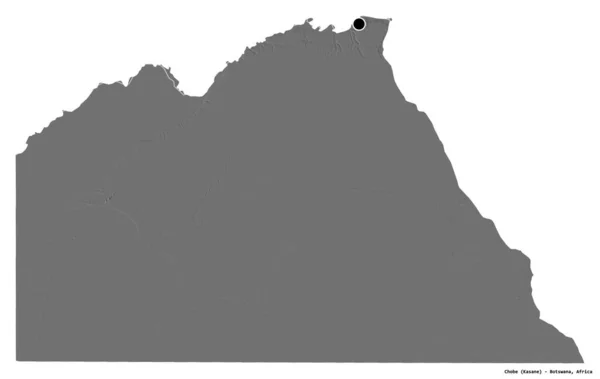 Kształt Chobe Dzielnicy Botswany Stolicą Odizolowaną Białym Tle Dwupoziomowa Mapa — Zdjęcie stockowe