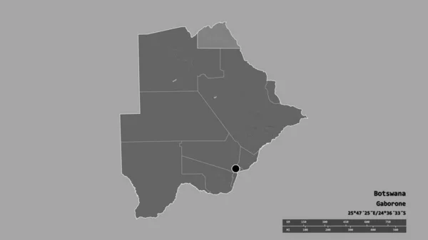 Desaturerad Form Botswana Med Dess Huvudstad Huvudsakliga Regionala Uppdelning Och — Stockfoto